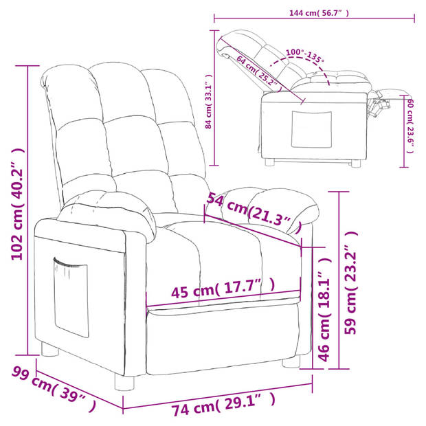 vidaXL Fauteuil verstelbaar stof lichtgrijs