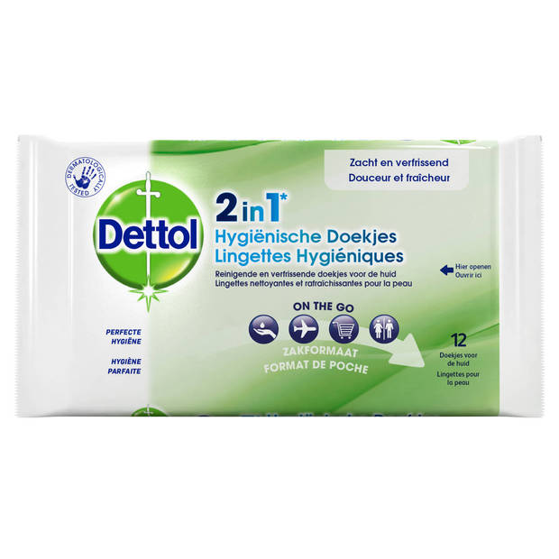 Dettol Hygienische Doekjes 2 in 1 - 12 stuks x3 - Handig voor onderweg