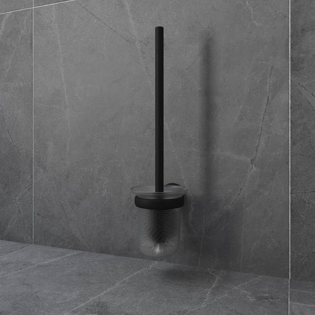 4bathroomz® Oslo Glazen Toiletborstel met wand houder - Zwart