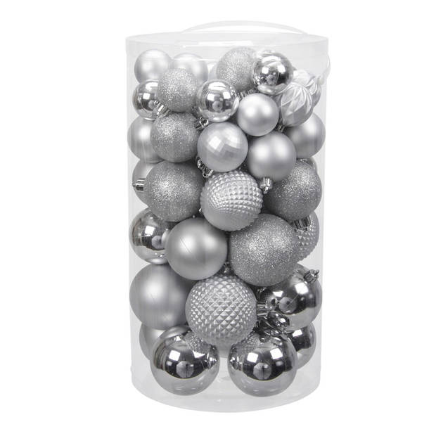 Othmar Decorations Kerstballen - 60x st - zilver - 4 tot 7 cm - kunststof - Kerstbal