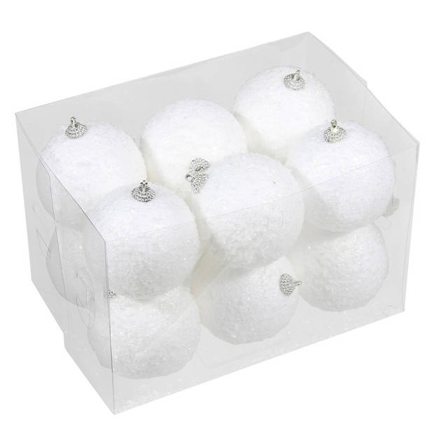36x stuks kerstversiering witte sneeuw effect kerstballen 8 en 10 cm - Kerstbal