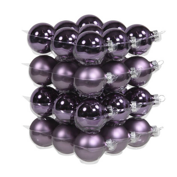 72x Paarse glazen kerstballen 4 cm mat/glans - Kerstbal