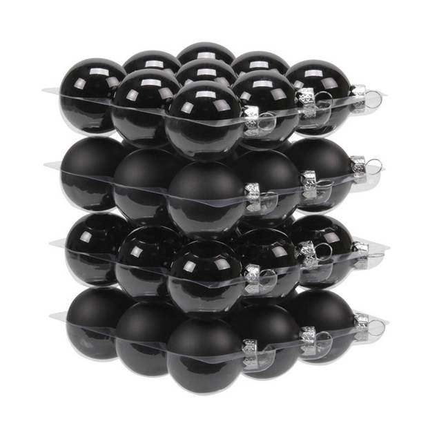 88x stuks glazen kerstballen zwart 4, 6 en 8 cm mat/glans - Kerstbal