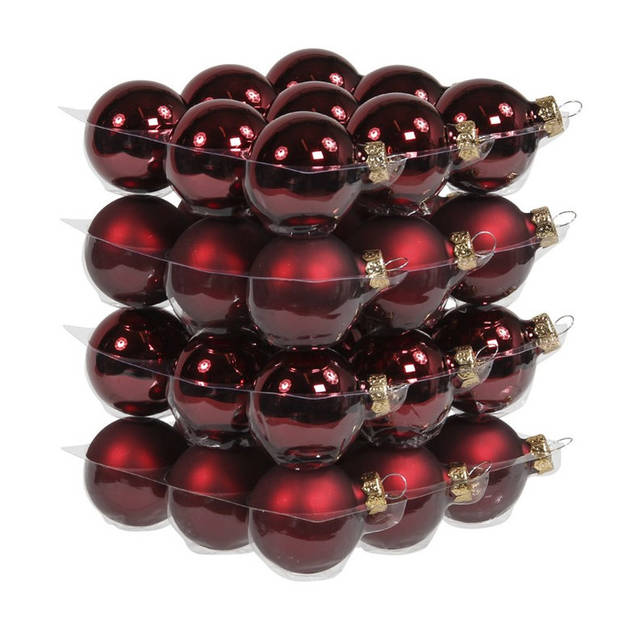 36x Donkerrode glazen kerstballen 4 cm mat/glans - Kerstbal