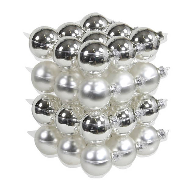 72x Glazen kerstballen mat/glans zilver 6 cm - Kerstbal