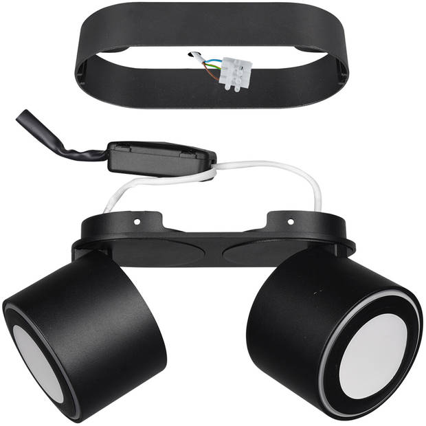 LED Plafondspot - Trion Tarus - 8W - Warm Wit 3000K - 2-lichts - Rond - Mat Zwart - Aluminium