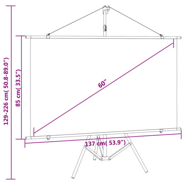 The Living Store Projectiescherm - Verstelbaar statief - 160 graden kijkhoek - 60" - 137x85cm - Matwit stof en ijzer -