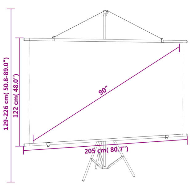 The Living Store Projectiescherm Statief - 205 x 122 cm - Matwit - 90" - 16-9