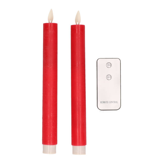 2x Rode LED kaarsen/dinerkaarsen op afstandsbediening 23 cm - Dinerkaarsen