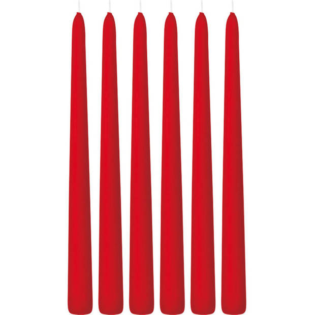 6x Lange kaarsen rood 30 cm 13 branduren dinerkaarsen/tafelkaarsen - Dinerkaarsen