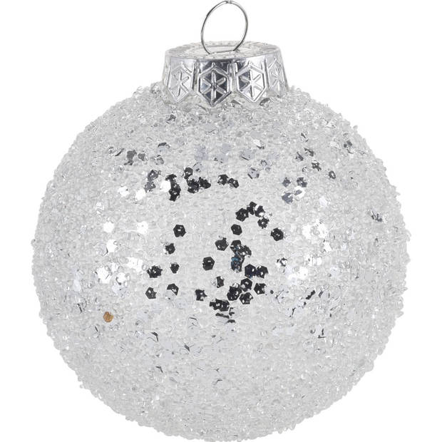 1x Zilveren glitter kerstballen kunststof 8 cm type 1 - Kerstbal