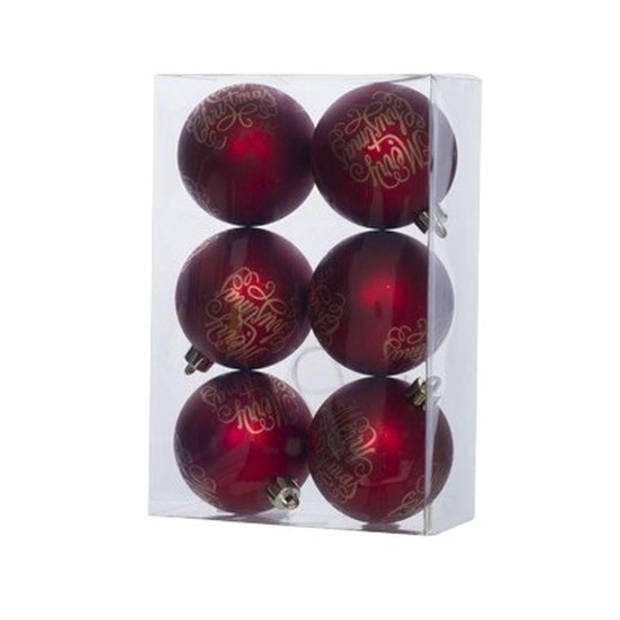 6x Kunststof kerstballen tekst rood 6 cm kerstboom versiering/decoratie - Kerstbal