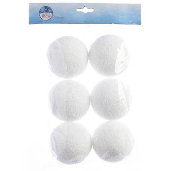 6x Witte sneeuwballen/sneeuwbollen 8 cm - Decoratiesneeuw