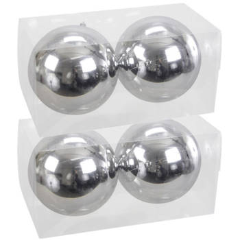 4x Grote kunststof kerstballen zilver 15 cm - Kerstbal
