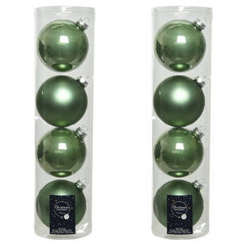 Tubes met 8x salie groene kerstballen van glas 10 cm glans en mat - Kerstbal