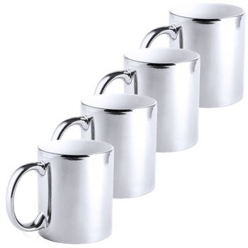 4x Zilveren koffie mokken/bekers met metallic glans 350 ml - Bekers