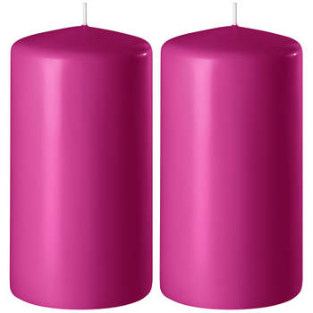 2x Kaarsen fuchsia roze 6 x 15 cm 58 branduren sfeerkaarsen - Stompkaarsen