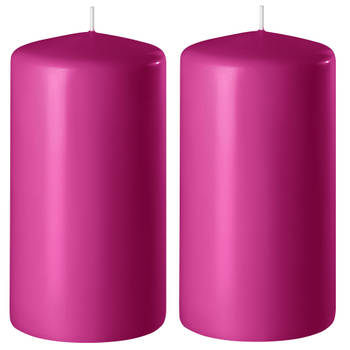 2x Kaarsen fuchsia roze 6 x 12 cm 45 branduren sfeerkaarsen - Stompkaarsen