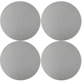 6x Ronde placemats/onderleggers zilver met glitters 33 cm - Placemats