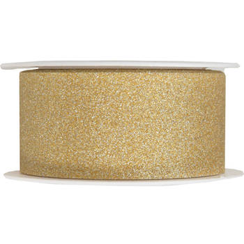 1x Gouden satijnlinten met glitters op rol 3 cm x 5 meter cadeaulint verpakkingsmateriaal - Cadeaulinten