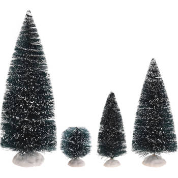 Miniatuur decoratie boompjes besneeuwd 9x - Kerstdorpen