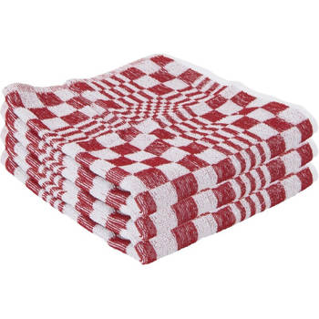 9x Rode handdoek / keukendoek met blokjesmotief 50 x 50 cm - Handdoeken