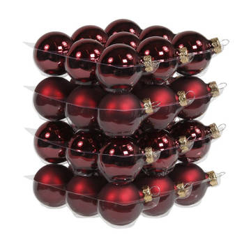 72x Donkerrode glazen kerstballen 4 cm mat/glans - Kerstbal