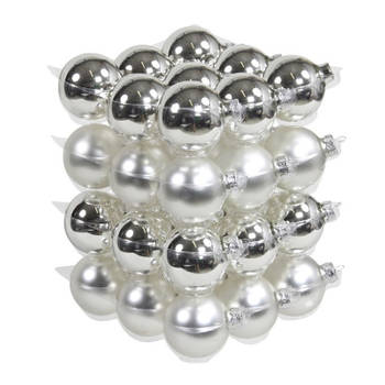 72x Glazen kerstballen mat/glans zilver 6 cm - Kerstbal