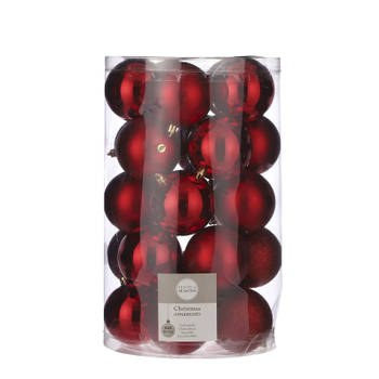25x Kunststof kerstballen rood 8 cm - Kerstbal