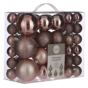 46x stuks kunststof kerstballen roze 4, 6 en 8 cm - Kerstbal