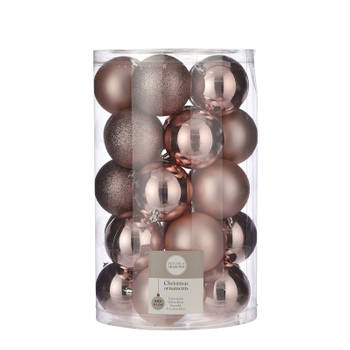 25x Kunststof kerstballen lichtroze 8 cm - Kerstbal