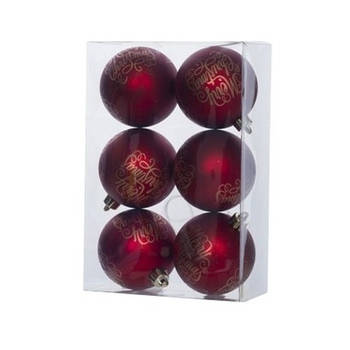 6x Kunststof kerstballen tekst rood 6 cm kerstboom versiering/decoratie - Kerstbal