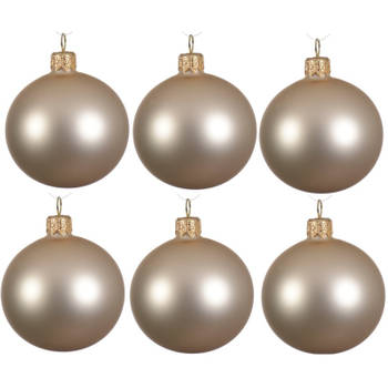 6x Glazen kerstballen mat licht parel/champagne 8 cm kerstboom versiering/decoratie - Kerstbal