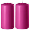 2x Kaarsen fuchsia roze 6 x 10 cm 36 branduren sfeerkaarsen - Stompkaarsen