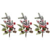 3x Kerststukje instekertjes met bessen en sneeuw groen/rood 20 cm - Kerststukjes