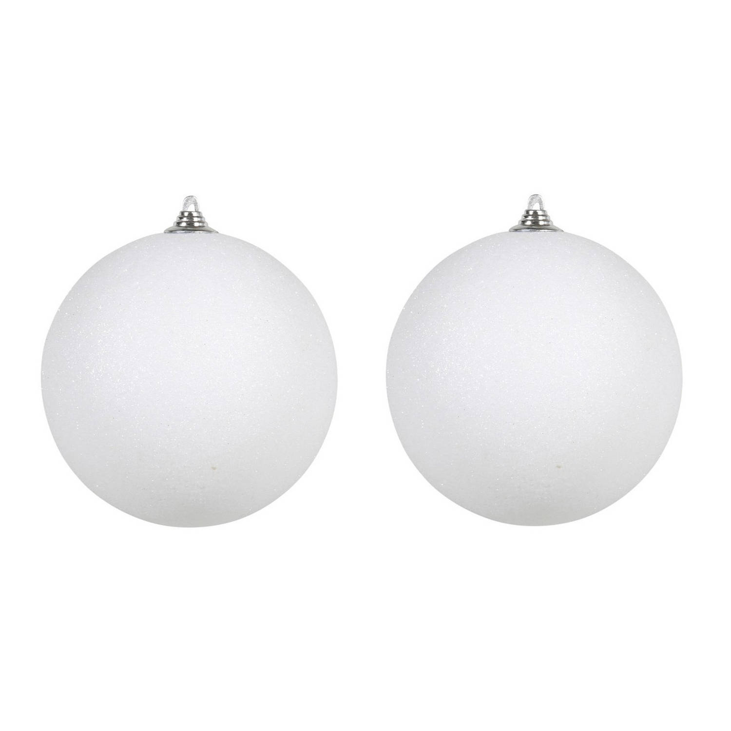 2x Witte Grote Glitter Kerstballen 18 Cm Hangdecoratie-Boomversiering Glitter Kerstballen