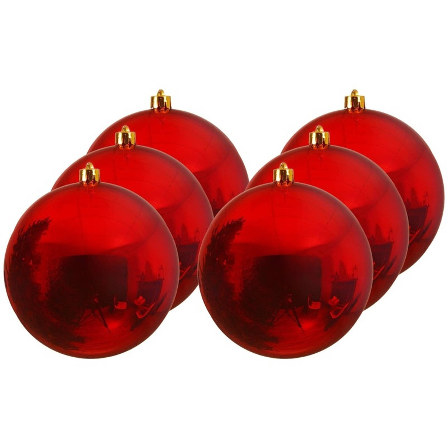 6x Grote Kerst Rode Kunststof Kerstballen Van 20 Cm Glans Rode Kerstboom Versiering