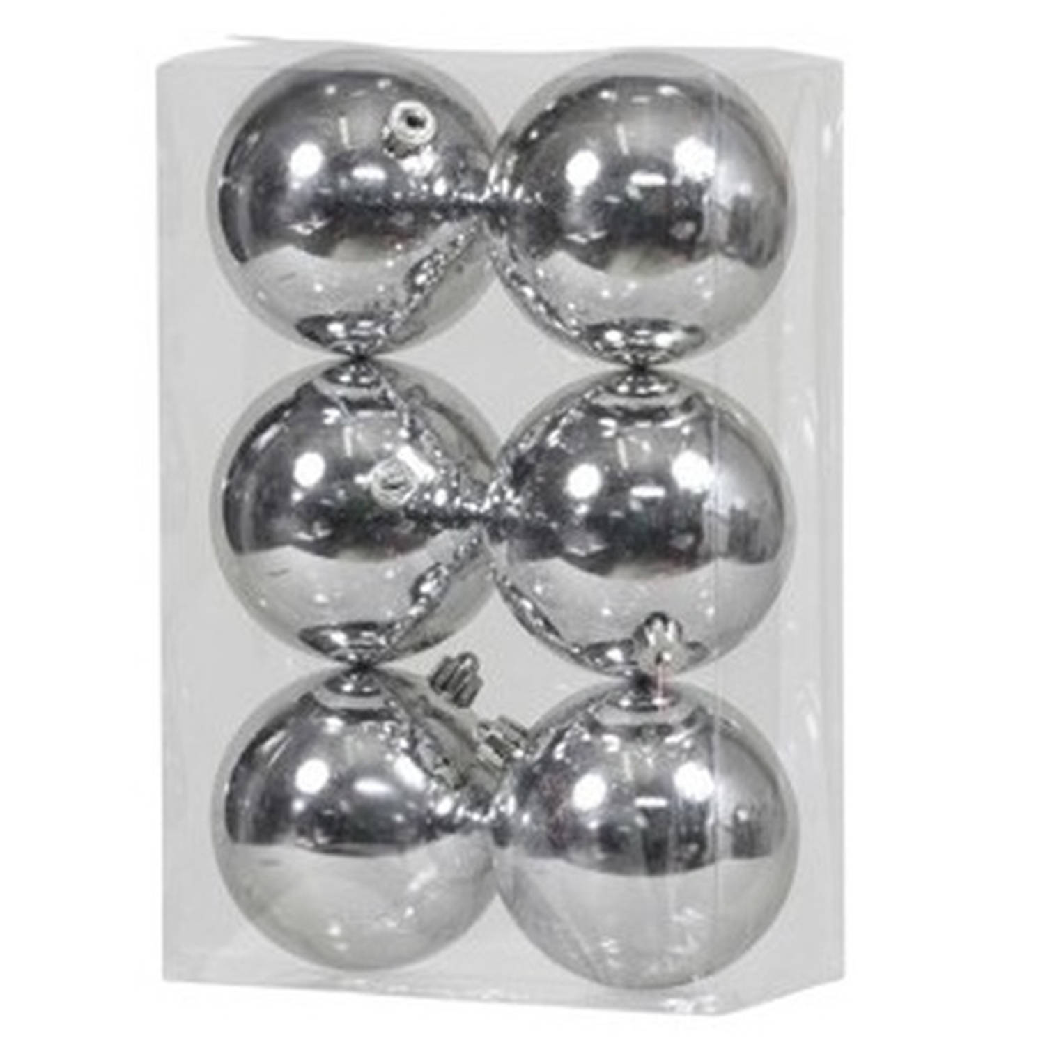 6 plastic kerstballen - Zilver glanzend - 100 mm
