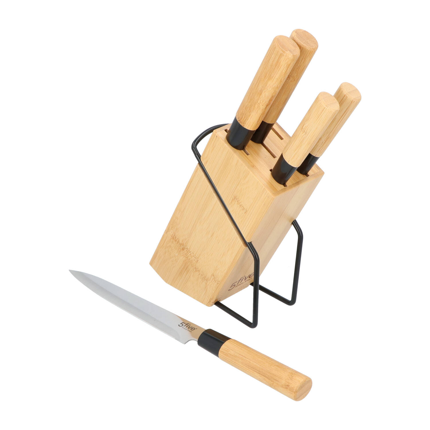 4goodz Messenblok Met 5 Messen Met Bamboe Handvat In Japanse Stijl