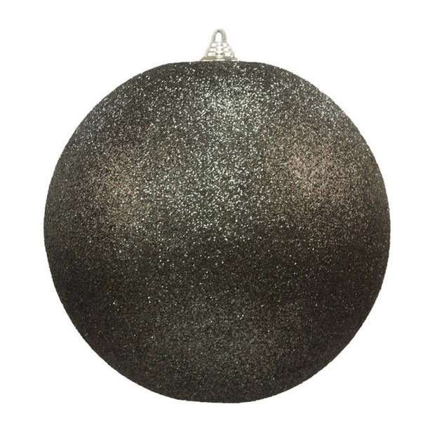 Kerstversieringen set van 2x extra grote kunststof kerstballen zwart en wit 25 cm glitter - Kerstbal