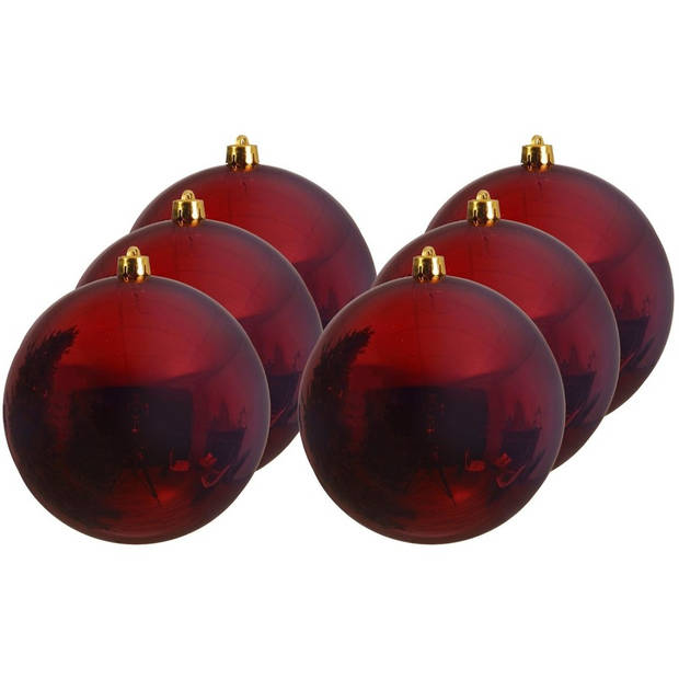 6x Grote raam/deur/kerstboom decoratie donker rode kerstballen 20 cm glans - Kerstbal