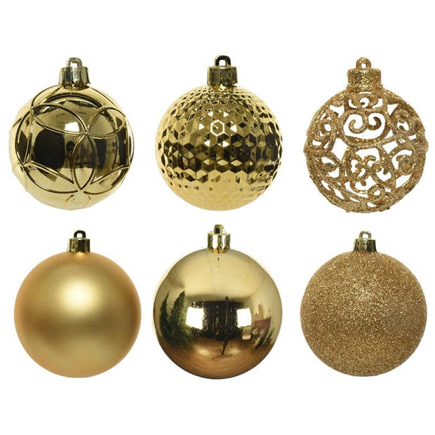 37x Gouden kunststof kerstballen 6 cm - Mix - Onbreekbare plastic kerstballen - Kerstboomversiering goud