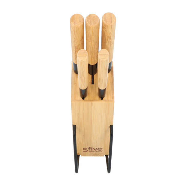 4goodz Messenblok Bamboe met 5 messen met handvat in Japanse stijl