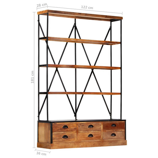 vidaXL Boekenkast 4-laags met 6 lades 122x36x181 cm massief mangohout