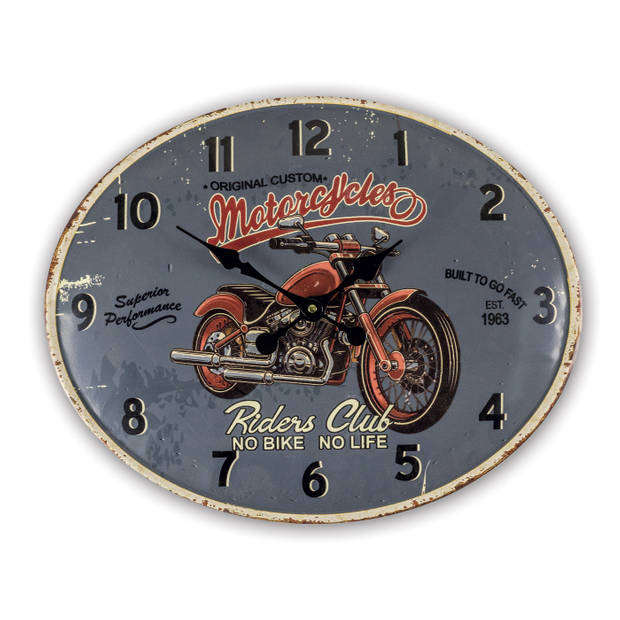 HAES DECO - Retro Metalen Klok - Motorcycle Riders Club - Western Deco Vintage-Decoratie - 49 x 39 x 1 cm - WCL0493