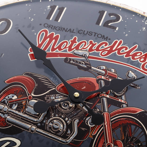 HAES DECO - Retro Metalen Klok - Motorcycle Riders Club - Western Deco Vintage-Decoratie - 49 x 39 x 1 cm - WCL0493