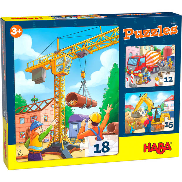 Haba legpuzzel Bouwvoertuigen junior 20 x 25 cm karton 3-delig