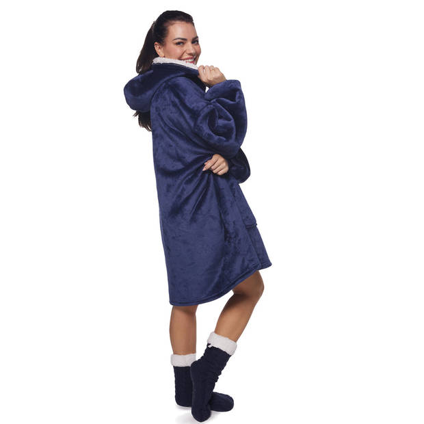 Homie Hoodie - Oversized hoodie - Hoodie Deken - Plaid met mouwen - Unisex - Eén maat - Blauw