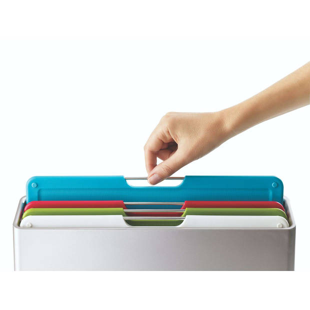 Joseph Joseph - Giftset Folio 4 Snijplanken in Houder met Gratis Chefsmes - Polypropyleen - Zilver