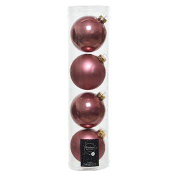 Tubes met 4x oud roze kerstballen van glas 10 cm glans en mat - Kerstbal